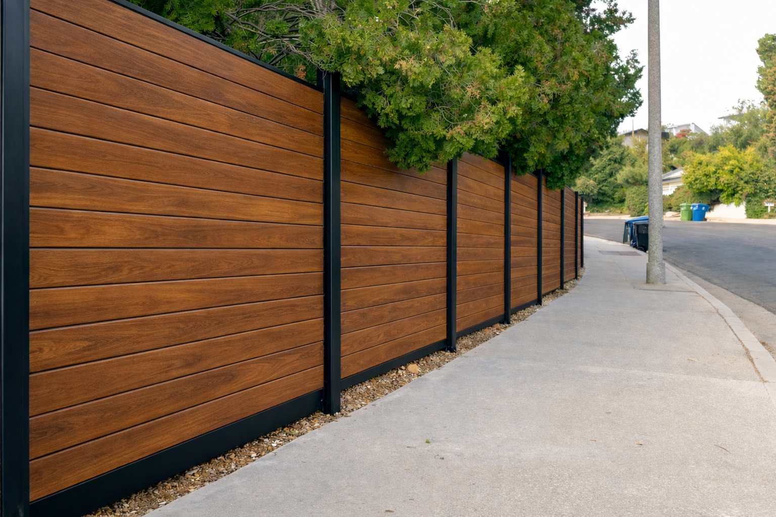Quickscreen aluminum horizontal slat privacy fencing installed at a residential property