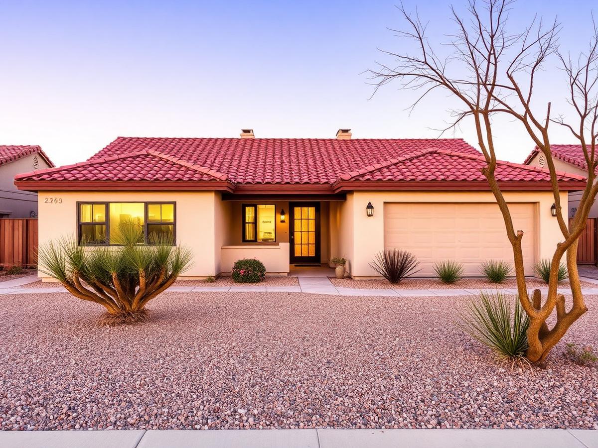 A hardened California home with a Class A tile roof and a noncombustible gravel Zone 0 buffer at the foundation
